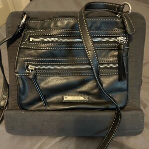 Black Leather Crossbody Bag with Silver Accents